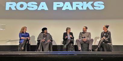 Photo of participants on stage for Rosa Parks panel 